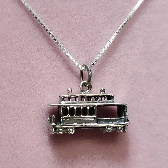 Vintage BEAU Sterling San Francisco Cable Car NECKLACE 22" - Picture 3 of 12